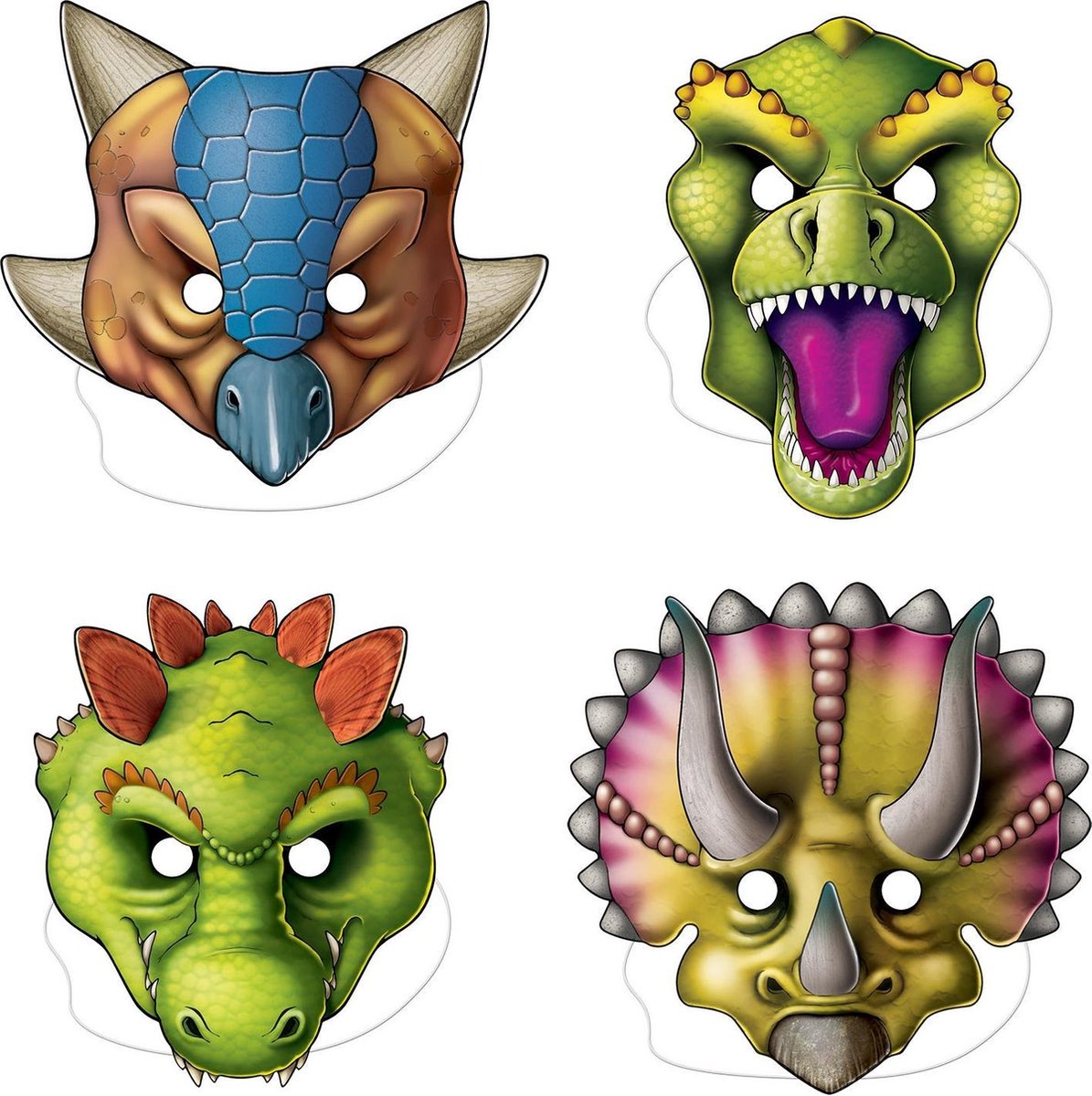 360 DEGREES - 4 kartonnen dinosaurus maskers -   > Half maskers